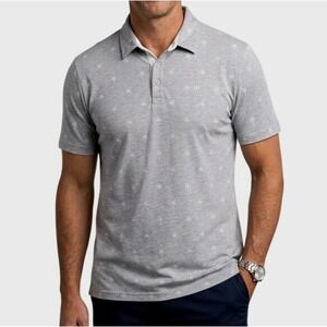 Travis Mathew Mens Gray Palm Tree Print Polo Shirt Golf Performance Size L